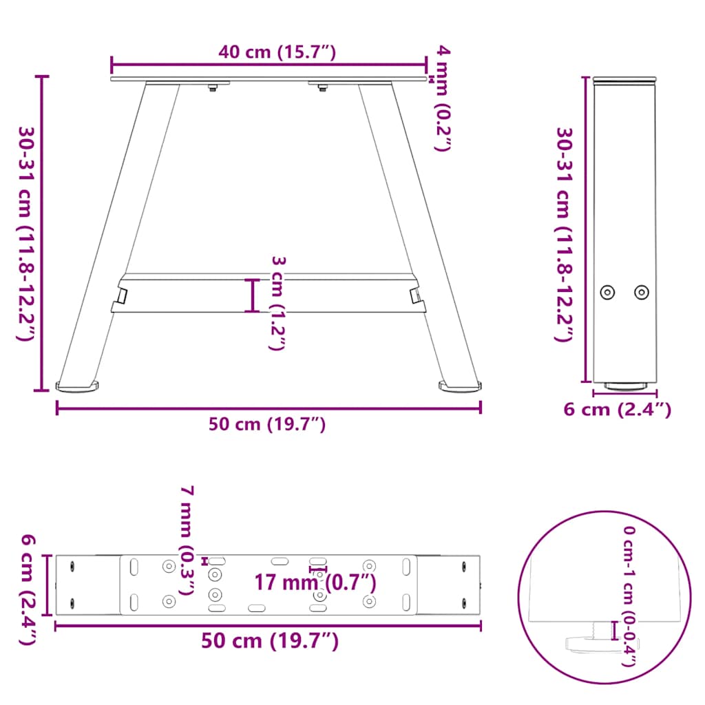 Coffee Table Legs A-Shaped 2 pcs White 50x(30-31) cm Steel