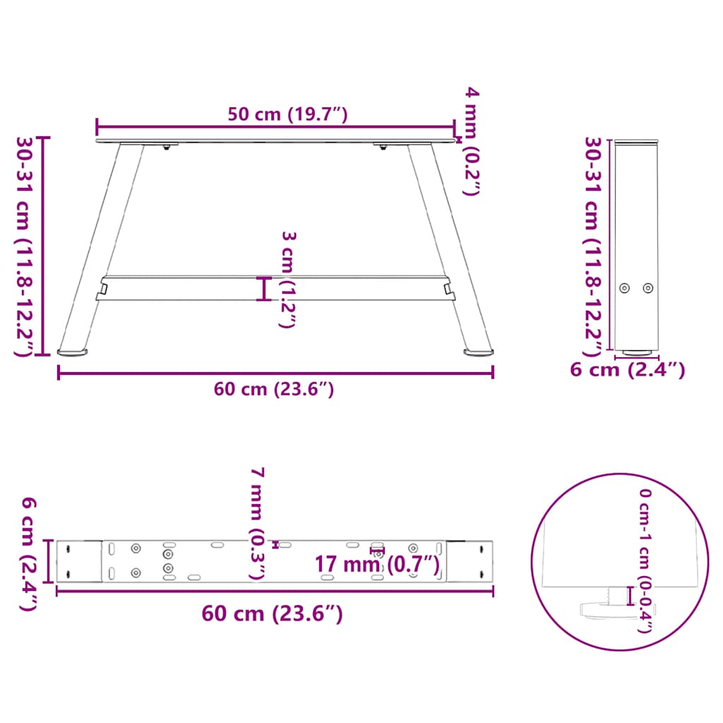 Coffee Table Legs A-Shaped 2 pcs 60x(30-31) cm Steel