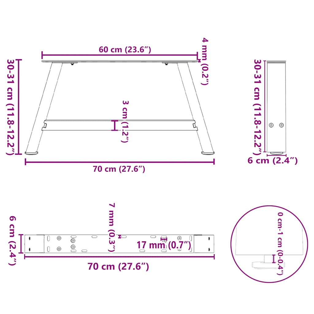 Coffee Table Legs A-Shaped 2 pcs White 70x(30-31) cm Steel