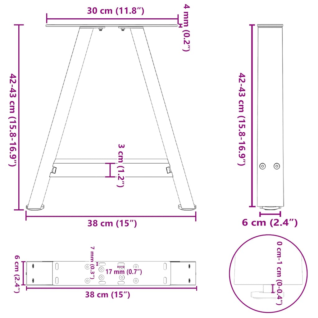Coffee Table Legs A-Shaped 2 pcs Black 38x(42-43) cm Steel