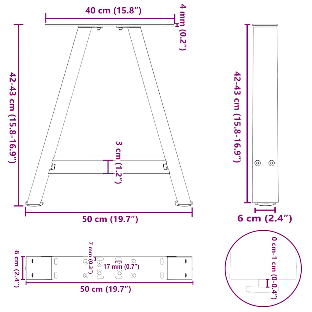 Coffee Table Legs A-Shaped 2 pcs 50x(42-43) cm Steel