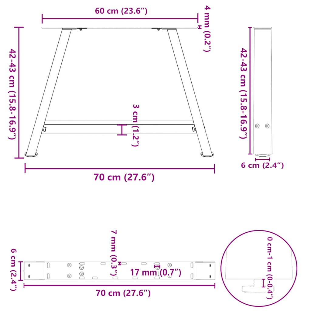 Coffee Table Legs A-Shaped 2 pcs Anthracite 70x(42-43) cm Steel