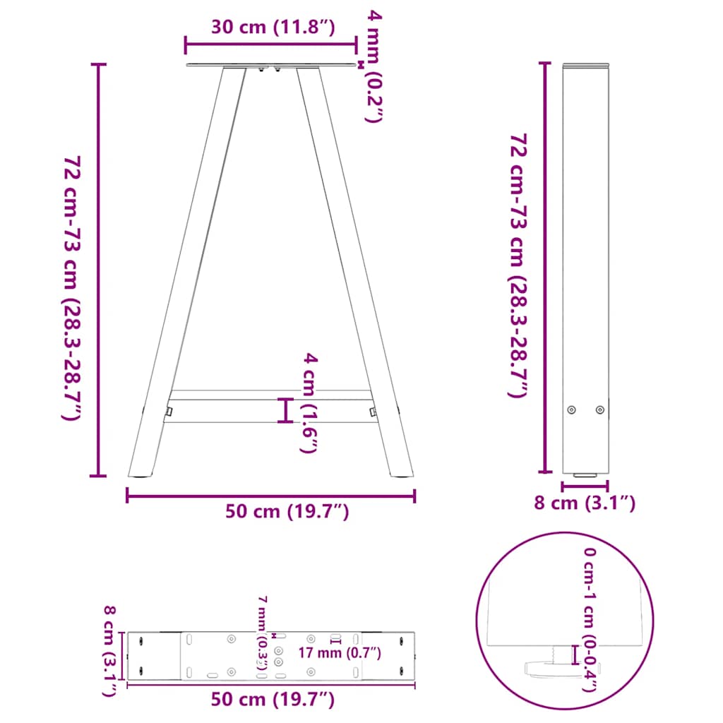 Dining Table Legs A-Shaped 2 pcs White 50x(72-73) cm Steel