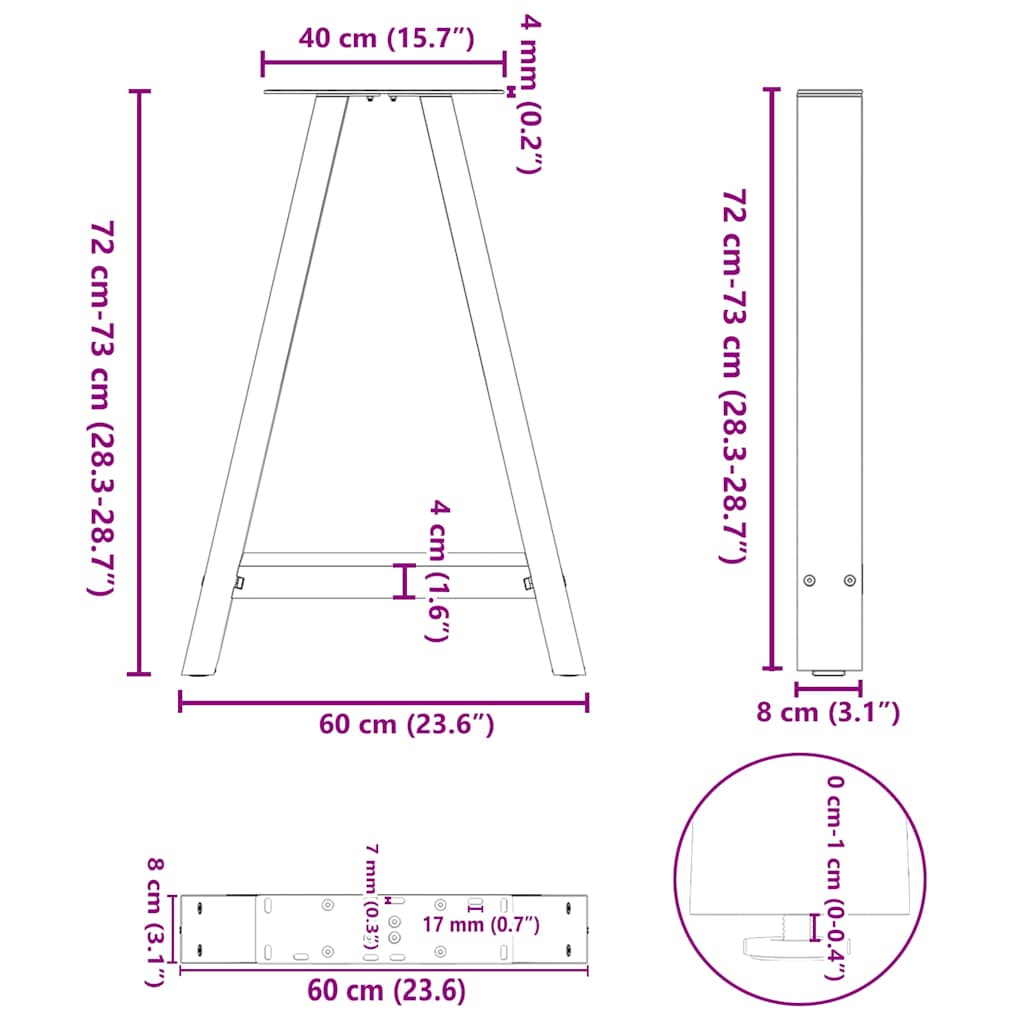 Dining Table Legs A-Shaped 2 pcs White 60x(72-73) cm Steel