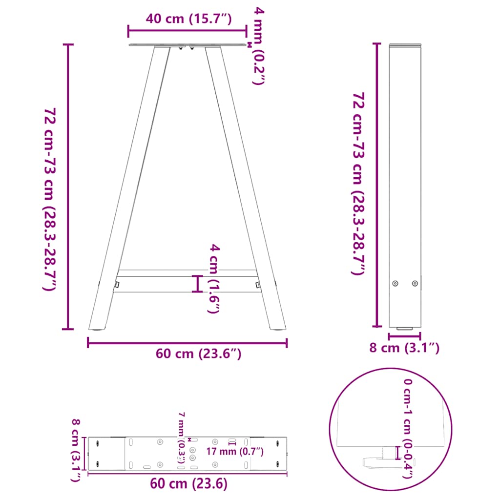 Dining Table Legs A-Shaped 2 pcs Anthracite 60x(72-73) cm Steel