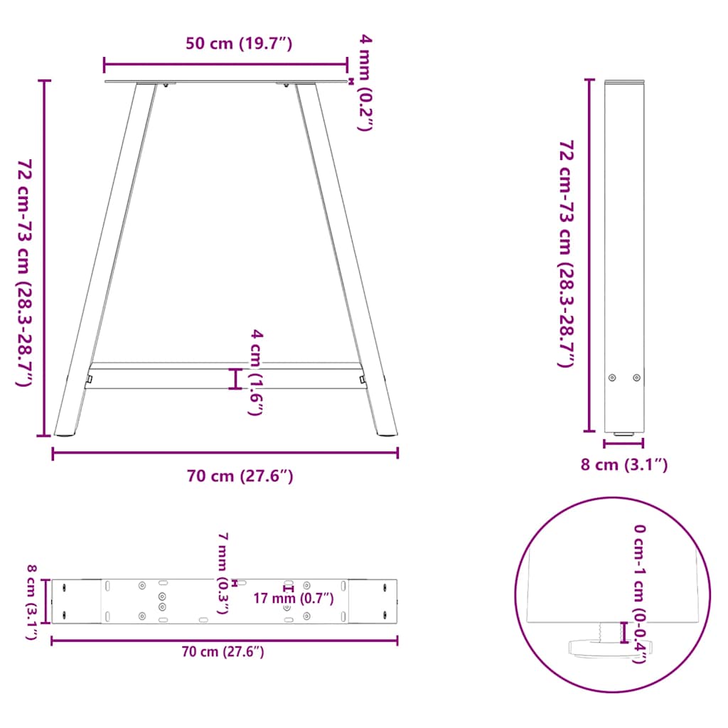 Dining Table Legs A-Shaped 2 pcs White 70x(72-73) cm Steel