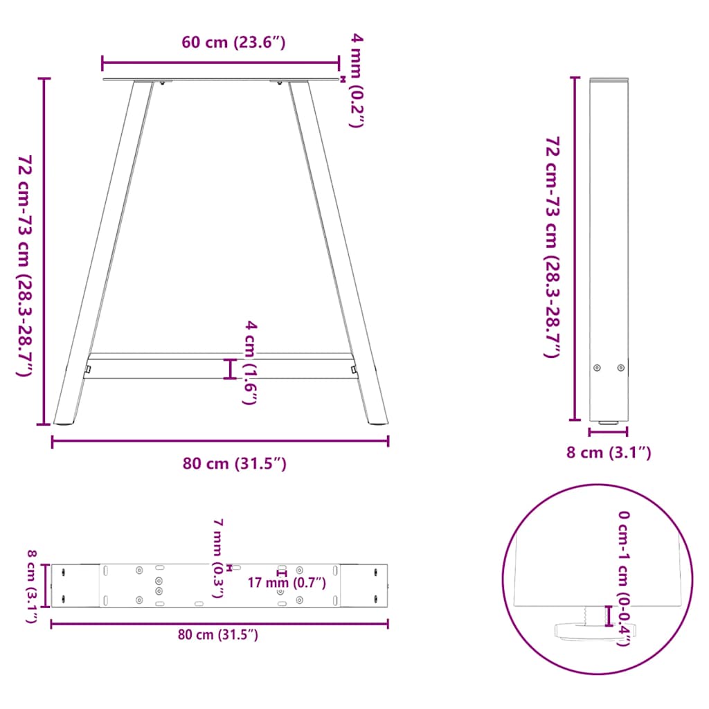 Dining Table Legs A-Shaped 2 pcs Black 80x(72-73) cm Steel