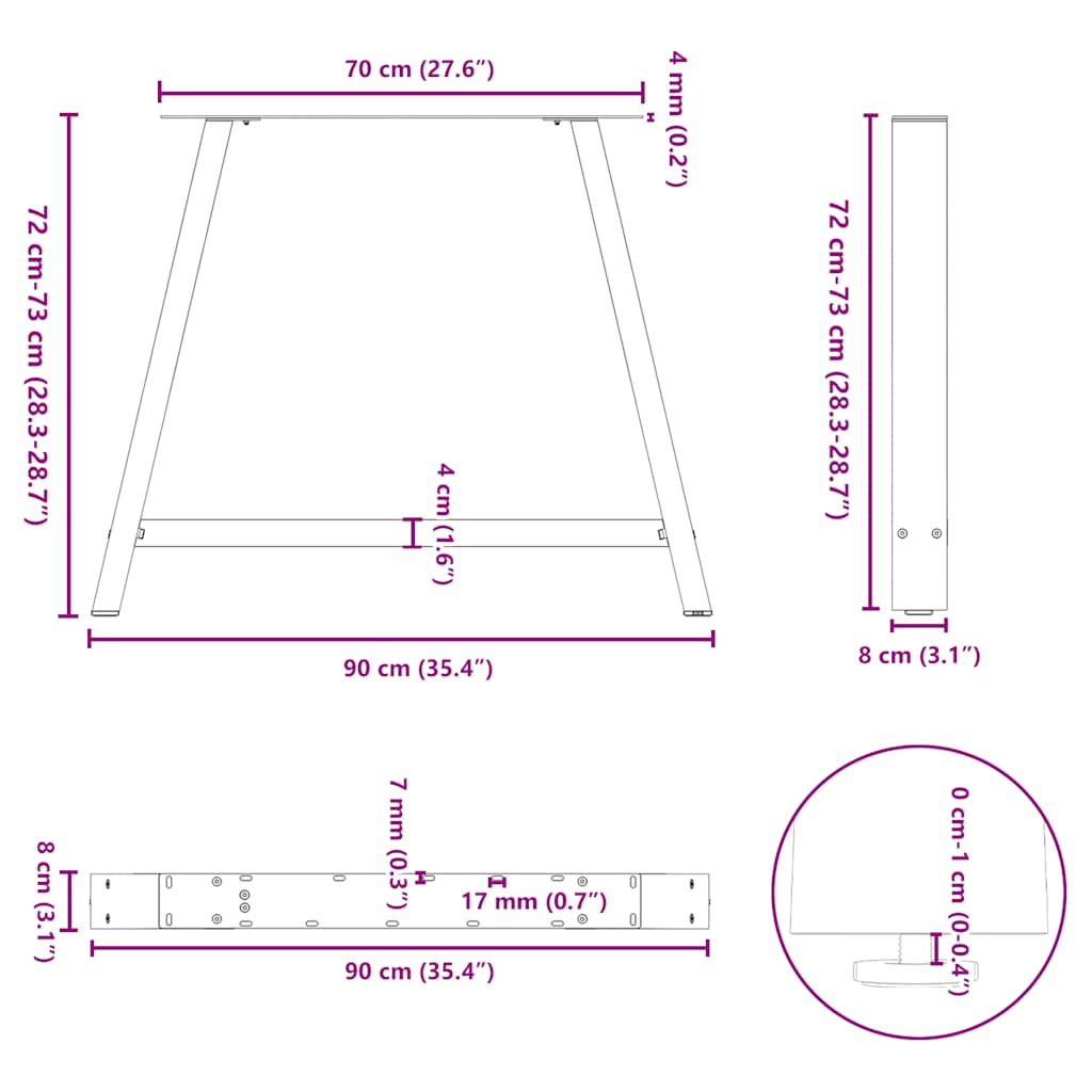 Dining Table Legs A-Shaped 2 pcs Black 90x(72-73) cm Steel