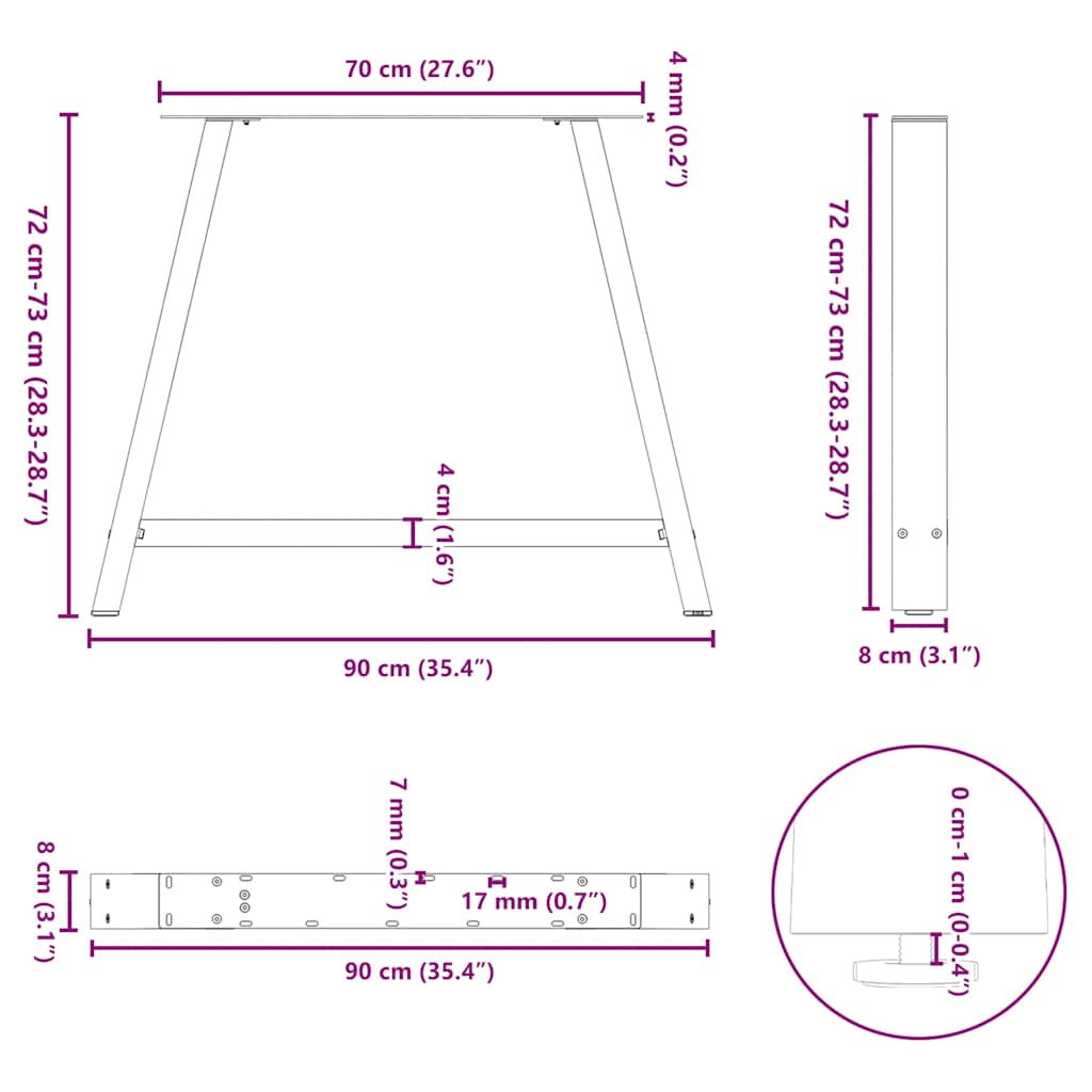 Dining Table Legs A-Shaped 2 pcs Anthracite 90x(72-73) cm Steel