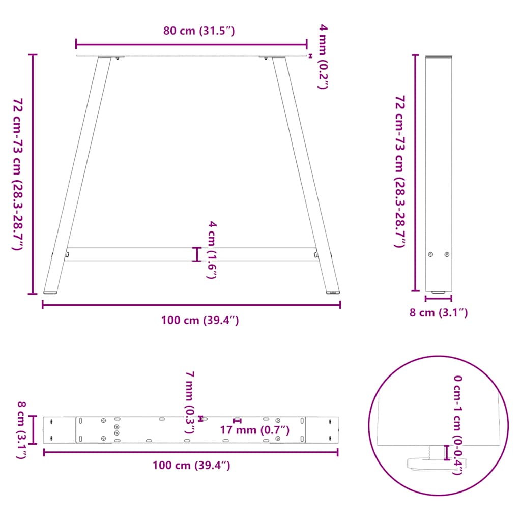 Dining Table Legs A-Shaped 2 pcs Black 100x(72-73) cm Steel