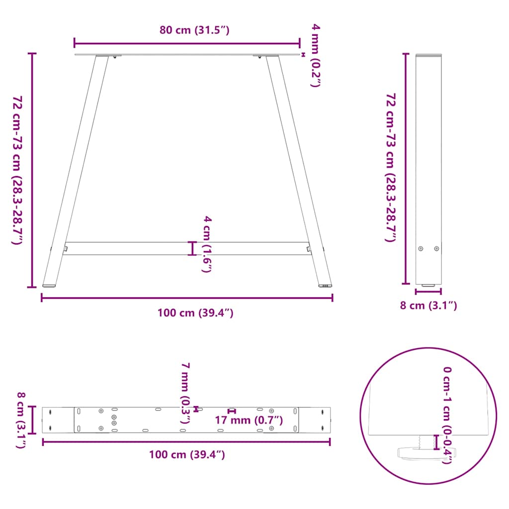 Dining Table Legs A-Shaped 2 pcs White 100x(72-73) cm Steel