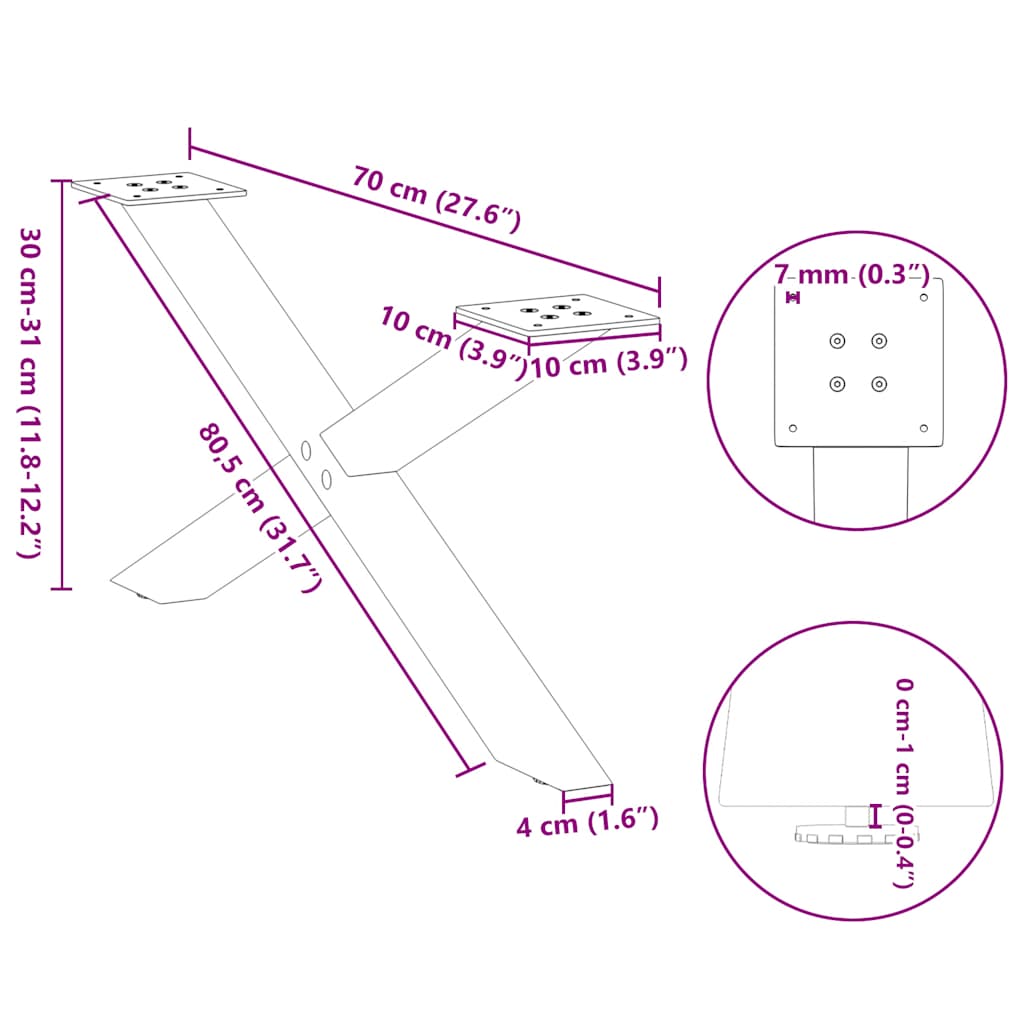 Coffee Table Legs X-Shaped 2 pcs Natural Steel 70x(30-31) cm