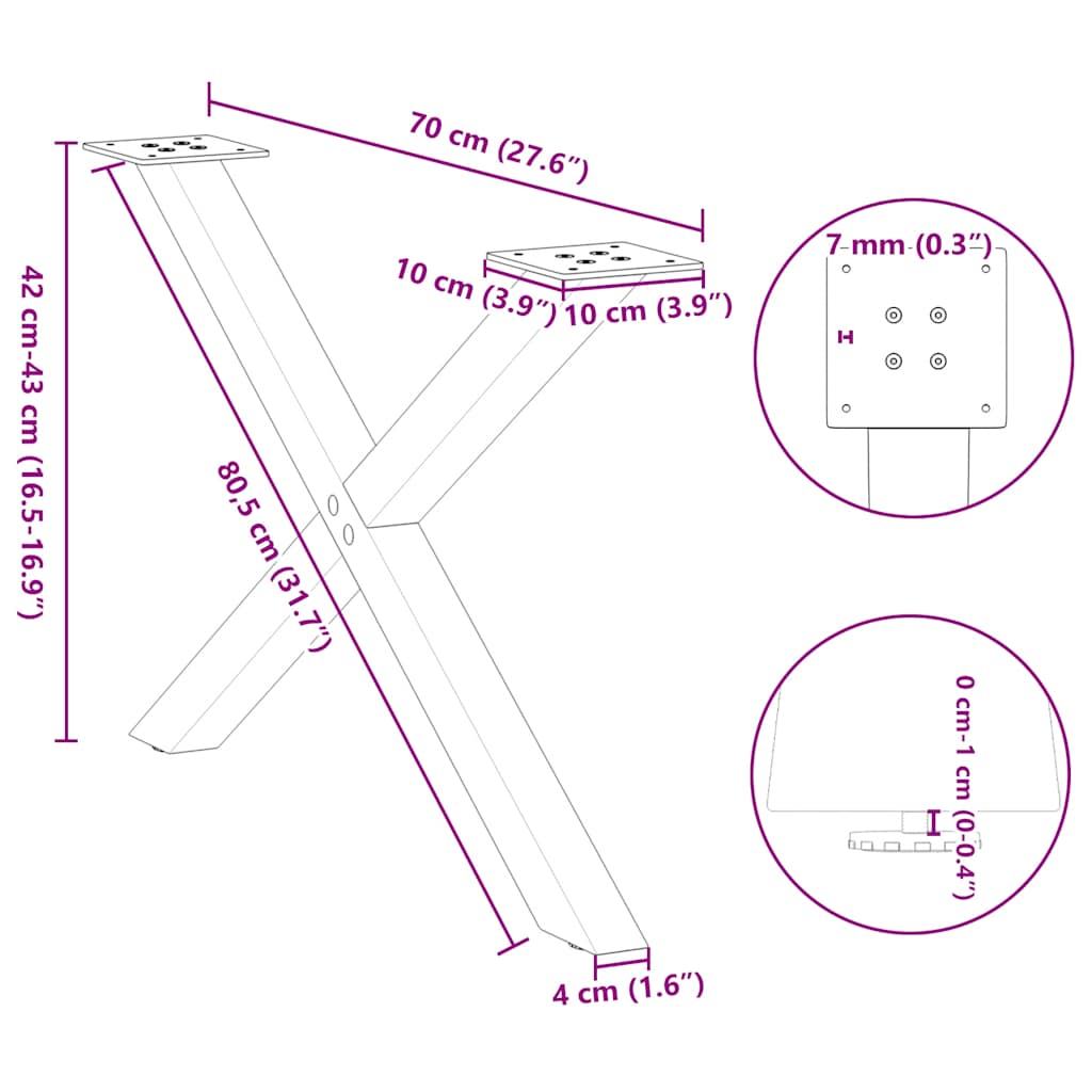 Coffee Table Legs X-Shaped 2 pcs Natural Steel 70x(42-43) cm