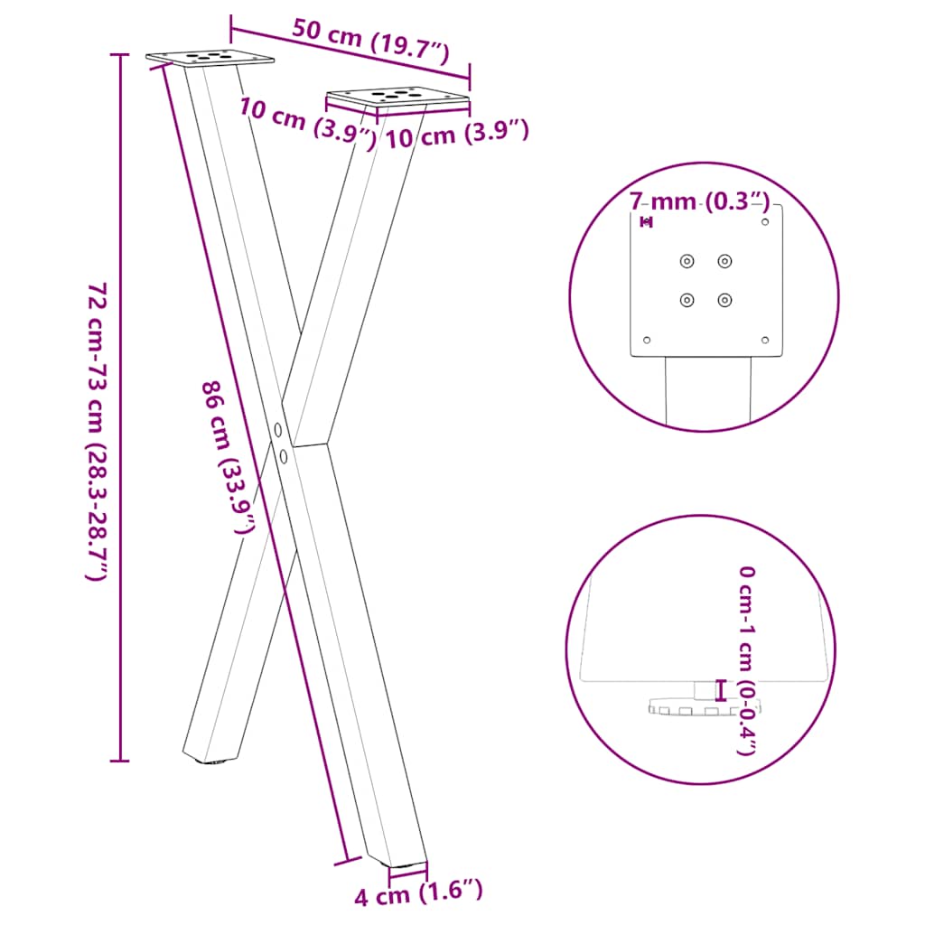 Dining Table Legs X-Shaped 2 pcs Natural Steel 50x(72-73) cm Steel