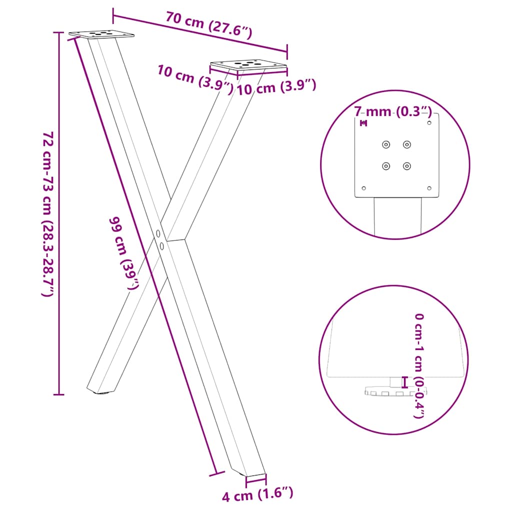 Dining Table Legs X-Shaped 2 pcs Natural Steel 70x(72-73) cm Steel