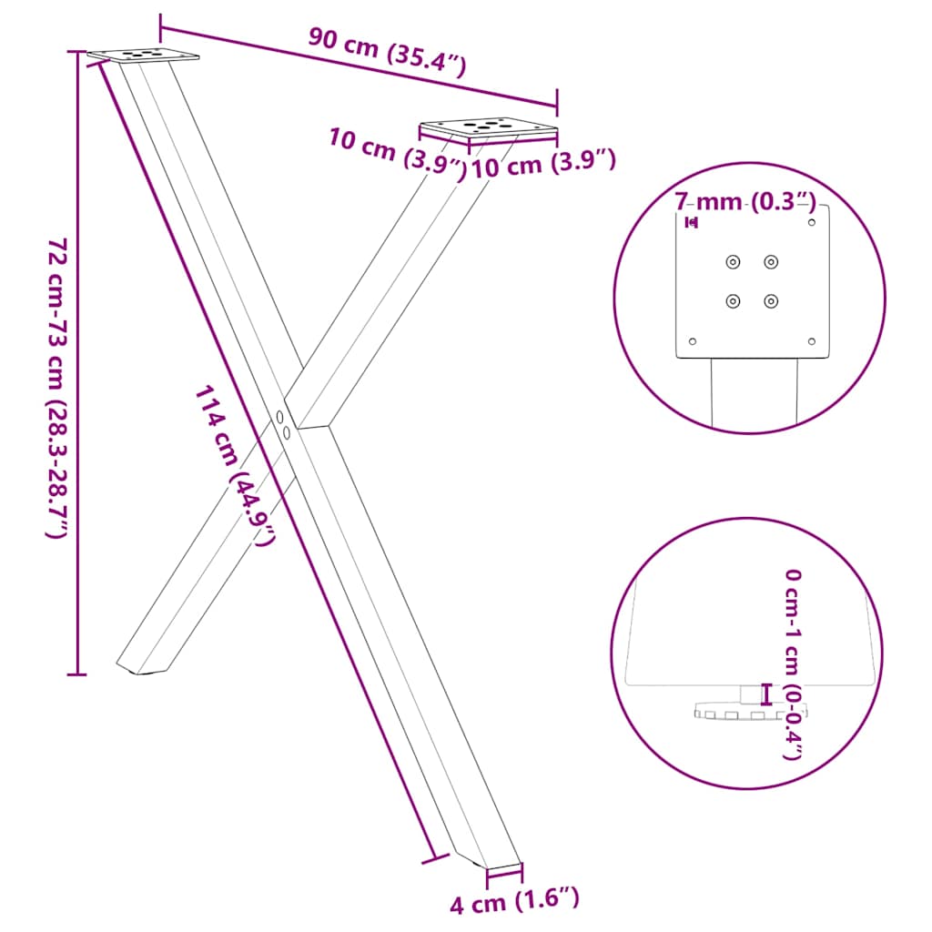 Dining Table Legs X-Shaped 2 pcs Natural Steel 90x(72-73) cm