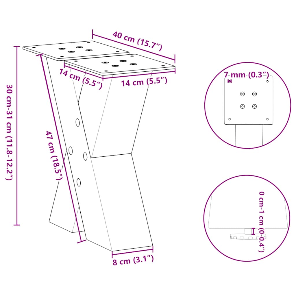 Coffee Table Legs X-Shaped 2 pcs Natural Steel 40x(30-31) cm