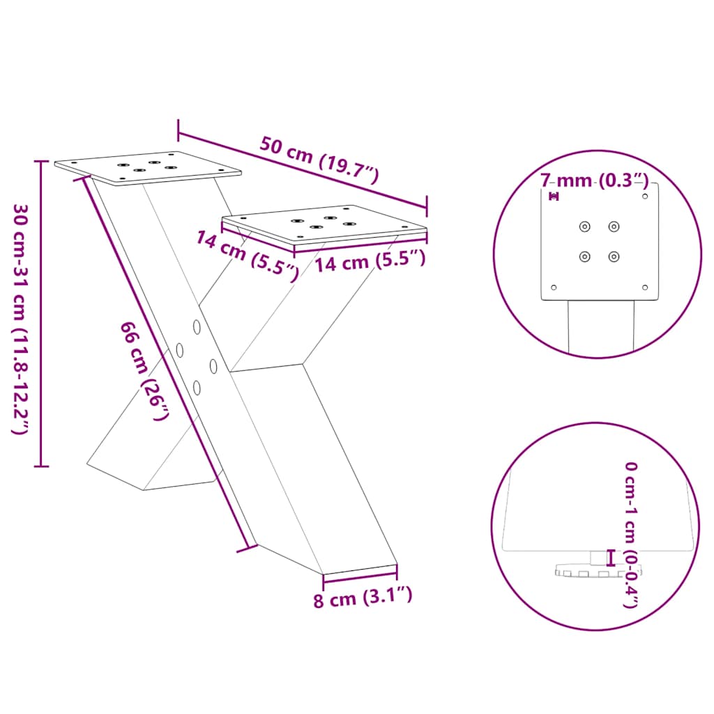 Coffee Table Legs X-Shaped 2 pcs Natural Steel 50x(30-31) cm
