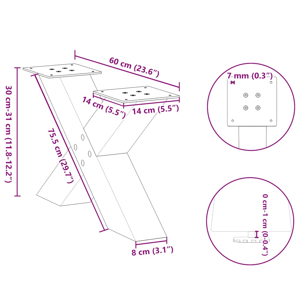 Coffee Table Legs X-Shaped 2 pcs Natural Steel 60x(30-31) cm