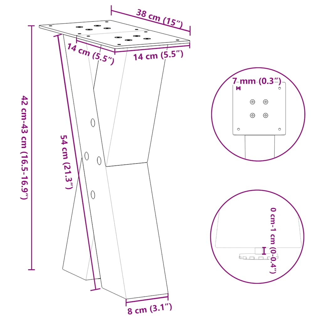 Coffee Table Legs X-Shaped 2 pcs Natural Steel 38x(42-43) cm