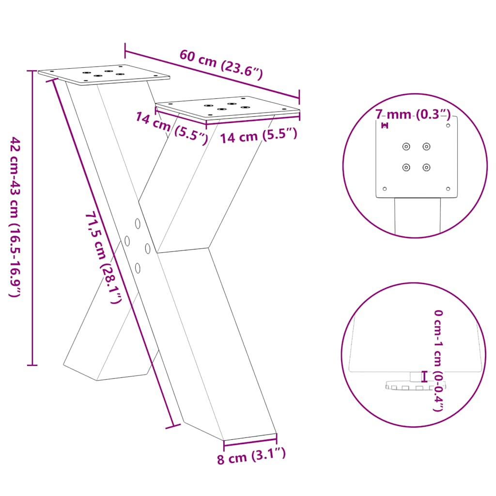 Coffee Table Legs X-Shaped 2 pcs Natural Steel 60x(42-43) cm