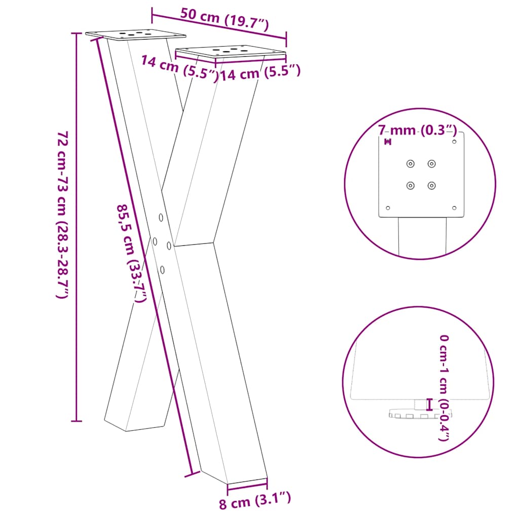Dining Table Legs X-Shaped 2 pcs Natural Steel 50x(72-73) cm