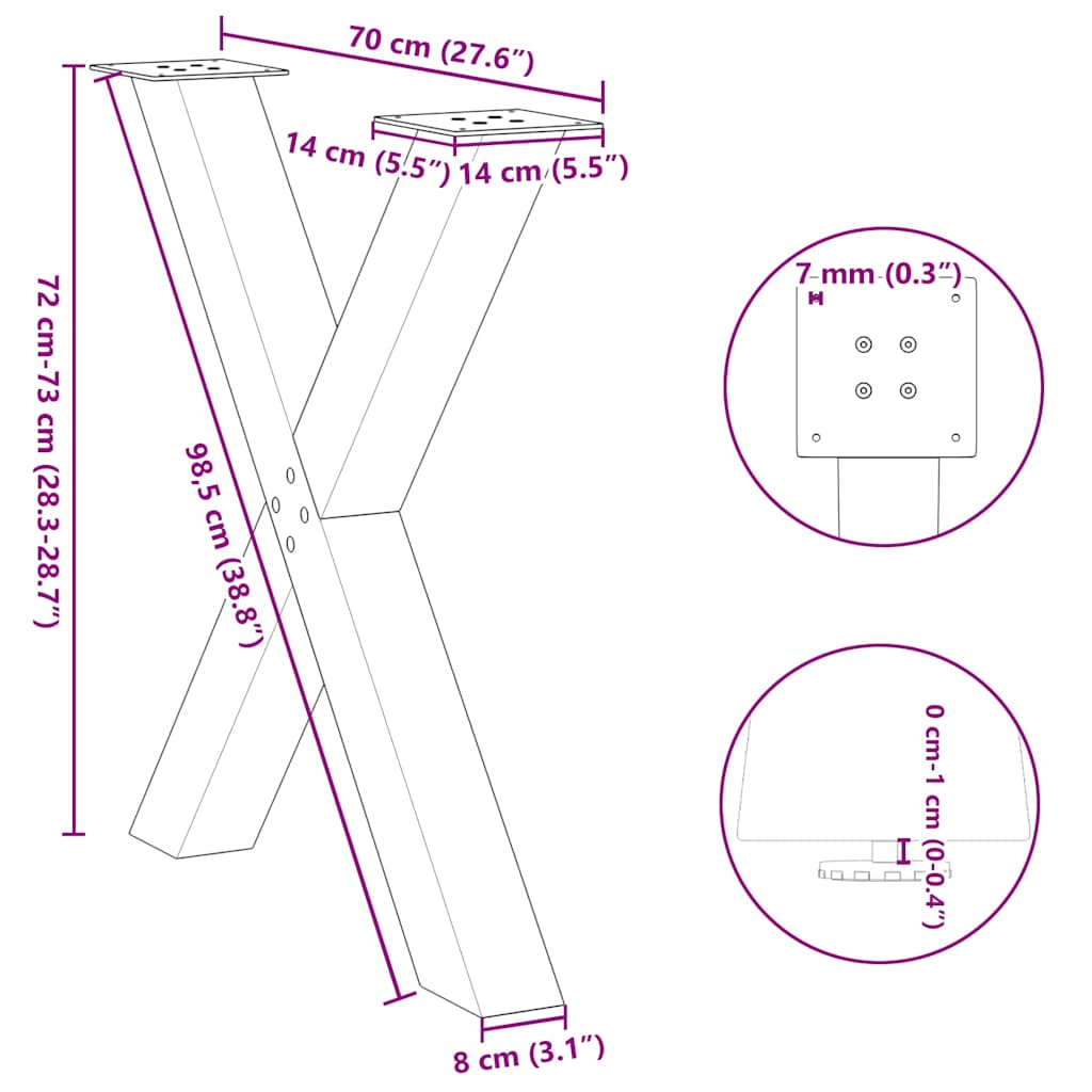 Dining Table Legs X-Shaped 2 pcs Natural Steel 70x(72-73) cm