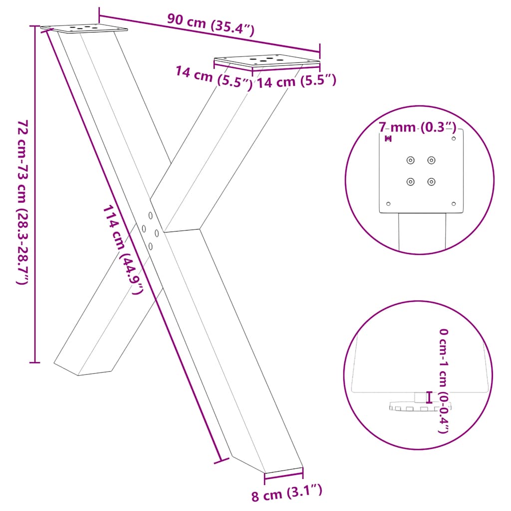 Dining Table Legs X-Shaped 2 pcs White 90x(72-73) cm Steel