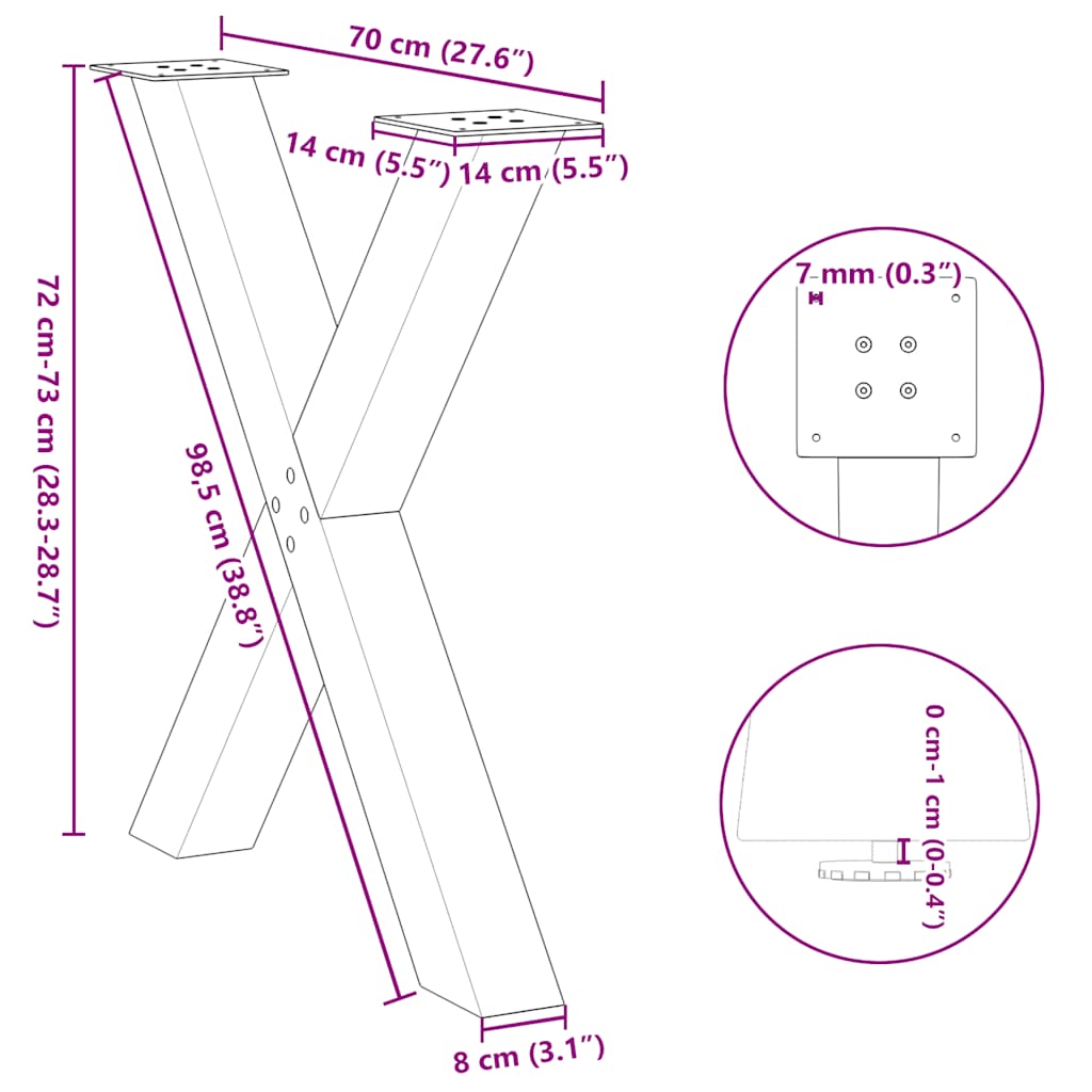 Dining Table Legs X-Shaped 3 pcs Natural Steel 70x(72-73) cm