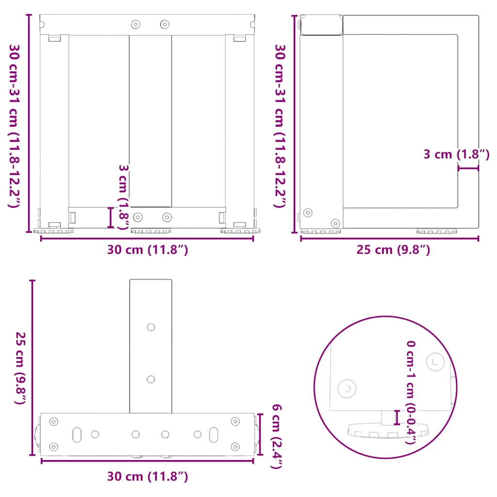 Coffee Table Legs T-Shaped 2 pcs Anthracite 30x25x(30-31) cm Steel