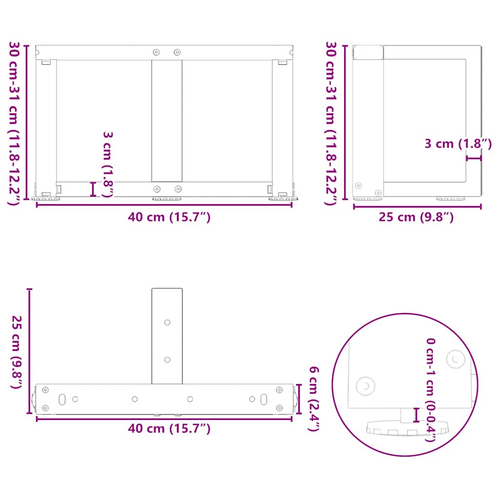 Coffee Table Legs T-Shaped 2 pcs Black 40x25x(30-31) cm Steel