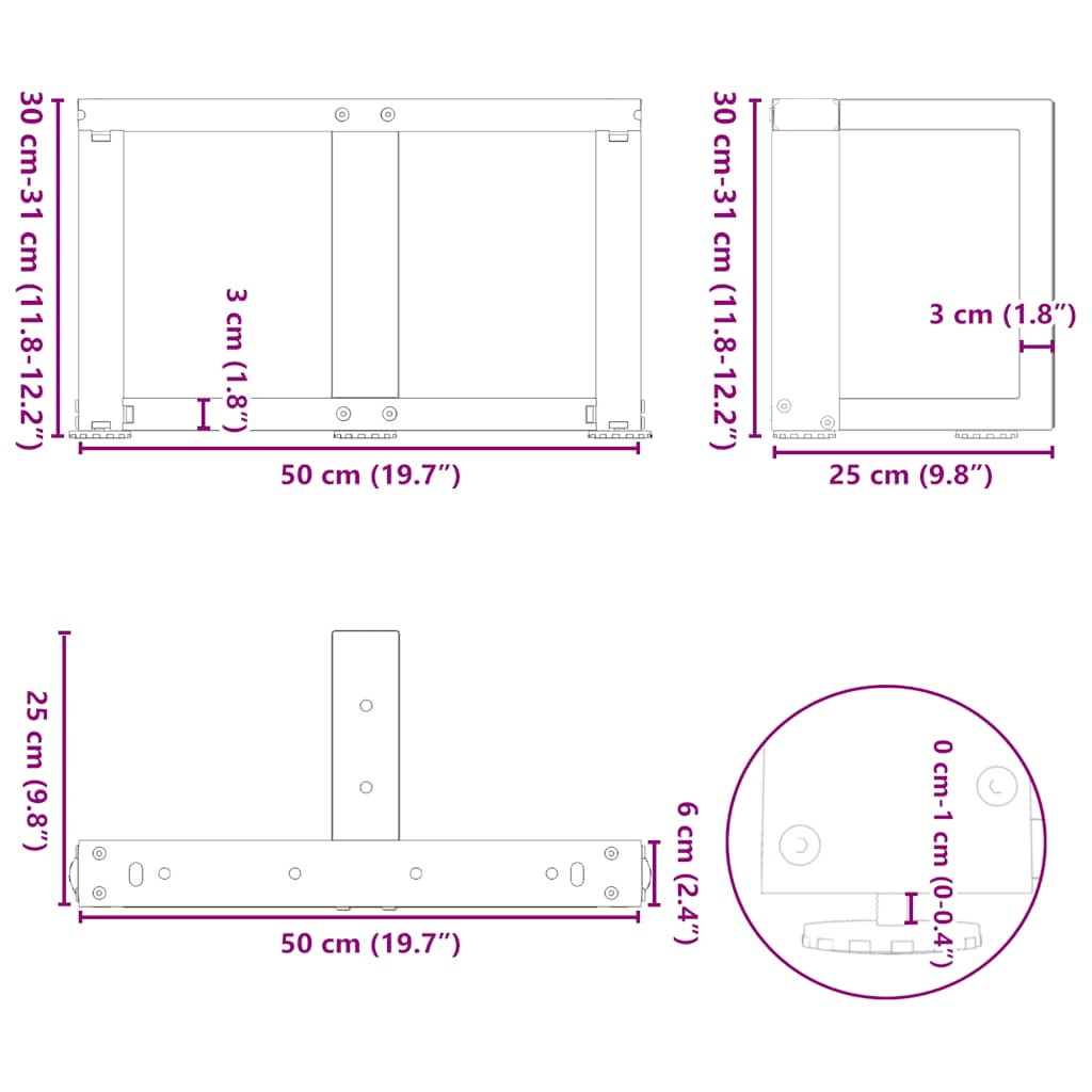 Coffee Table Legs T-Shaped 2 pcs Black 50x25x(30-31) cm Steel