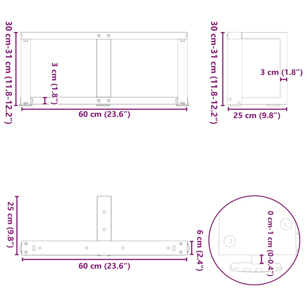 Coffee Table Legs T-Shaped 2 pcs Anthracite 60x25x(30-31) cm Steel