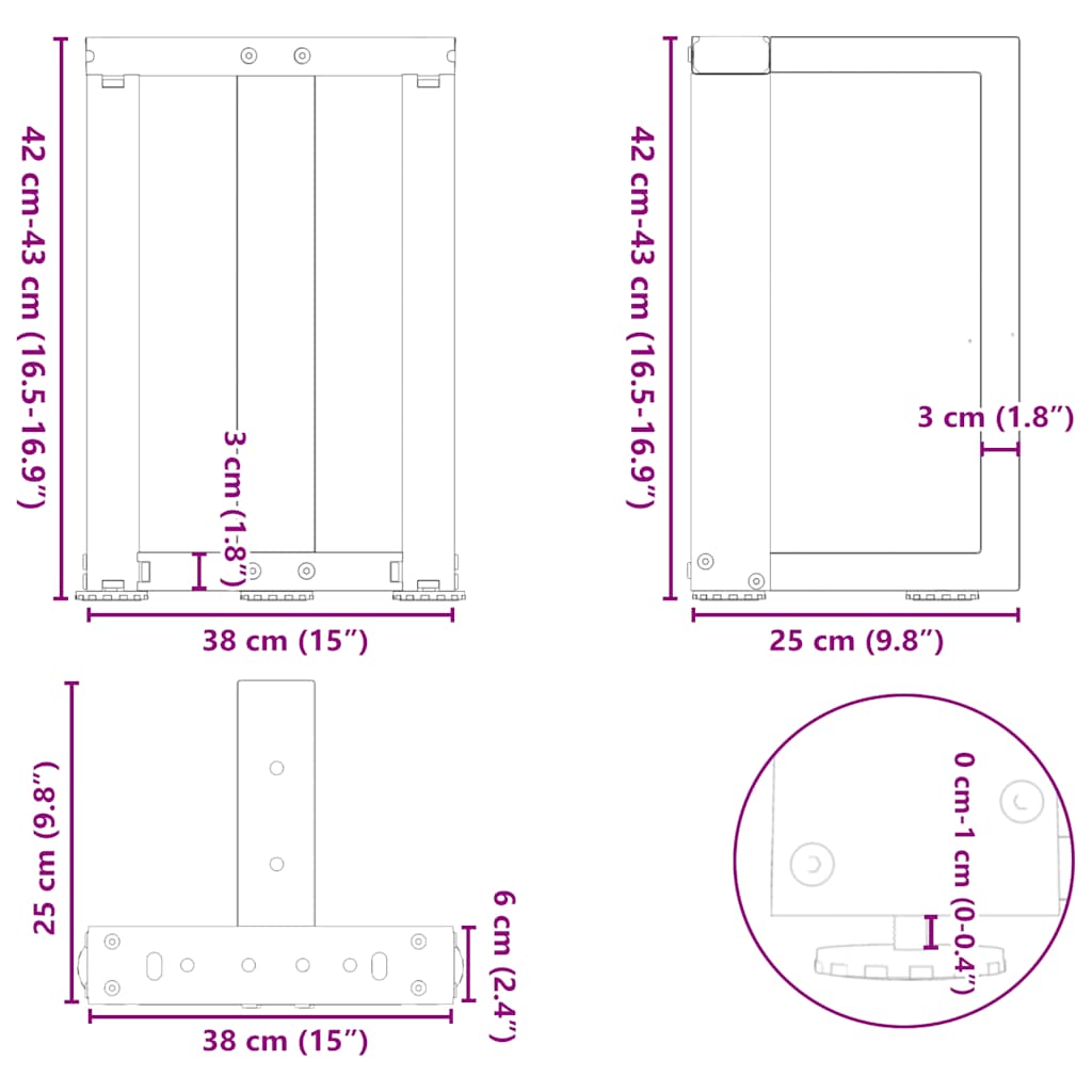 Coffee Table Legs T-Shaped 2 pcs Anthracite 38x25x(42-43) cm Steel