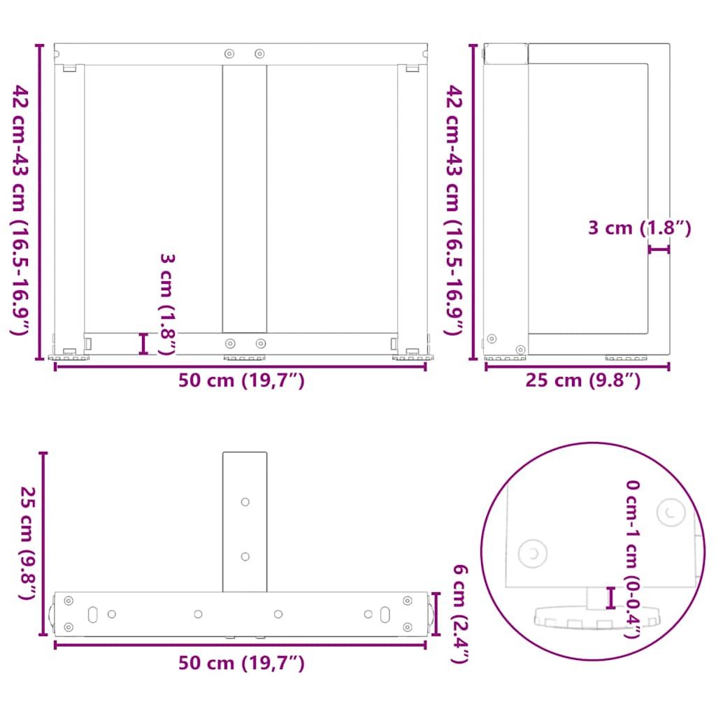 Coffee Table Legs T-Shaped 2 pcs Black 50x25x(42-43) cm Steel