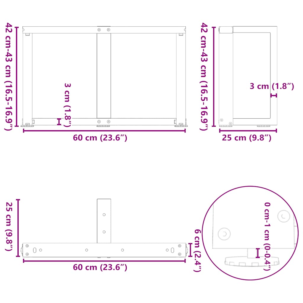 Coffee Table Legs T-Shaped 2 pcs White 60x25x(42-43) cm Steel