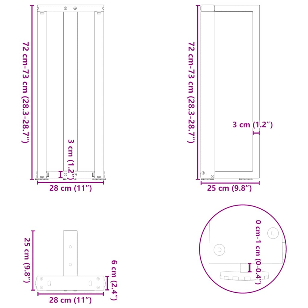 Console Table Legs T-Shaped 2 pcs Black 25x28x(72-73) cm Steel