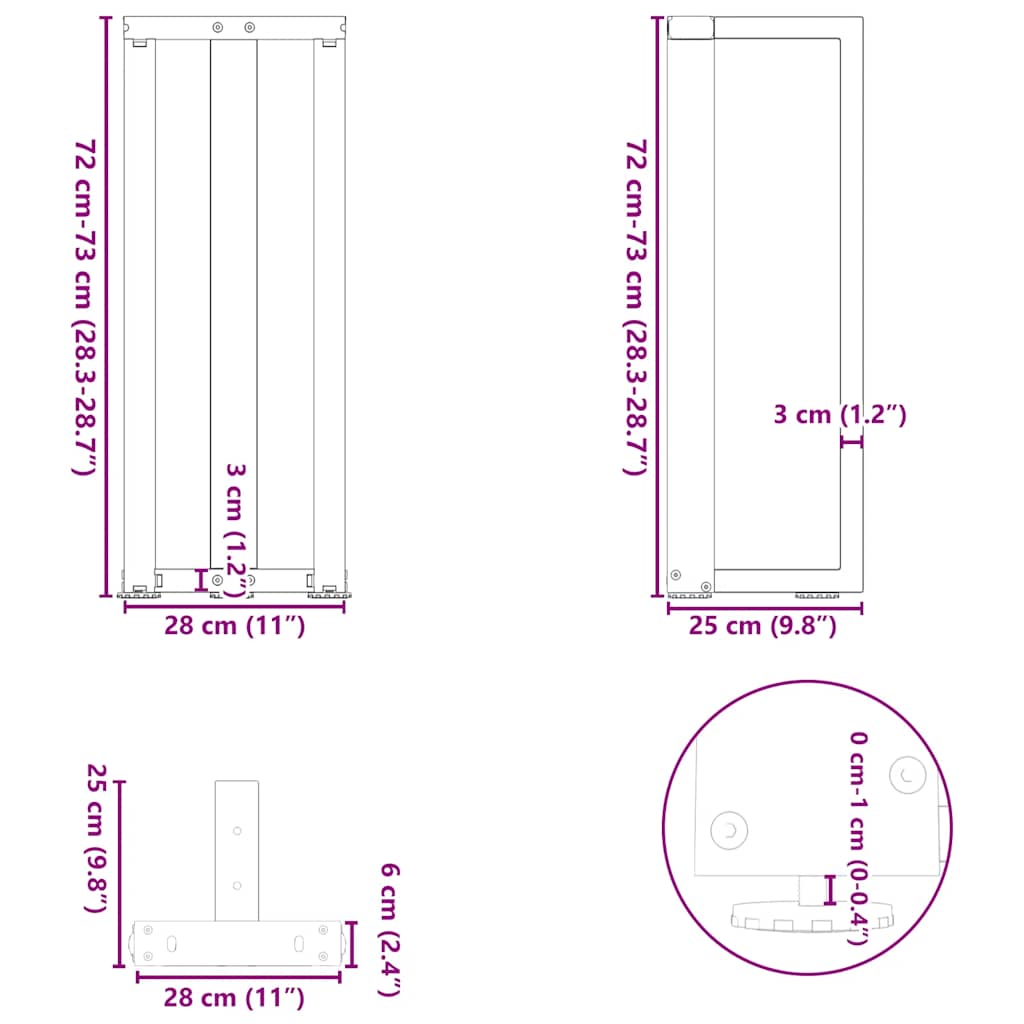 Console Table Legs T-Shaped 2 pcs Anthracite 25x28x(72-73) cm Steel