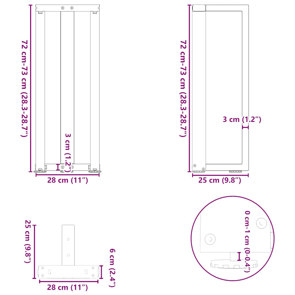 Console Table Legs T-Shaped 2 pcs Natural Steel 25x28x(72-73) cm Steel