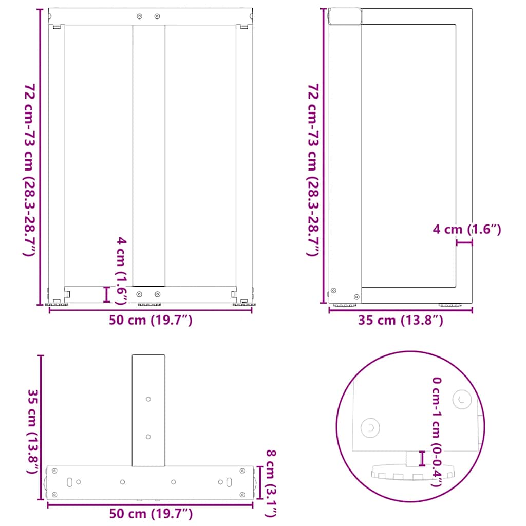 Dining Table Legs T-Shaped 2 pcs Black 50x35x(72-73) cm Steel