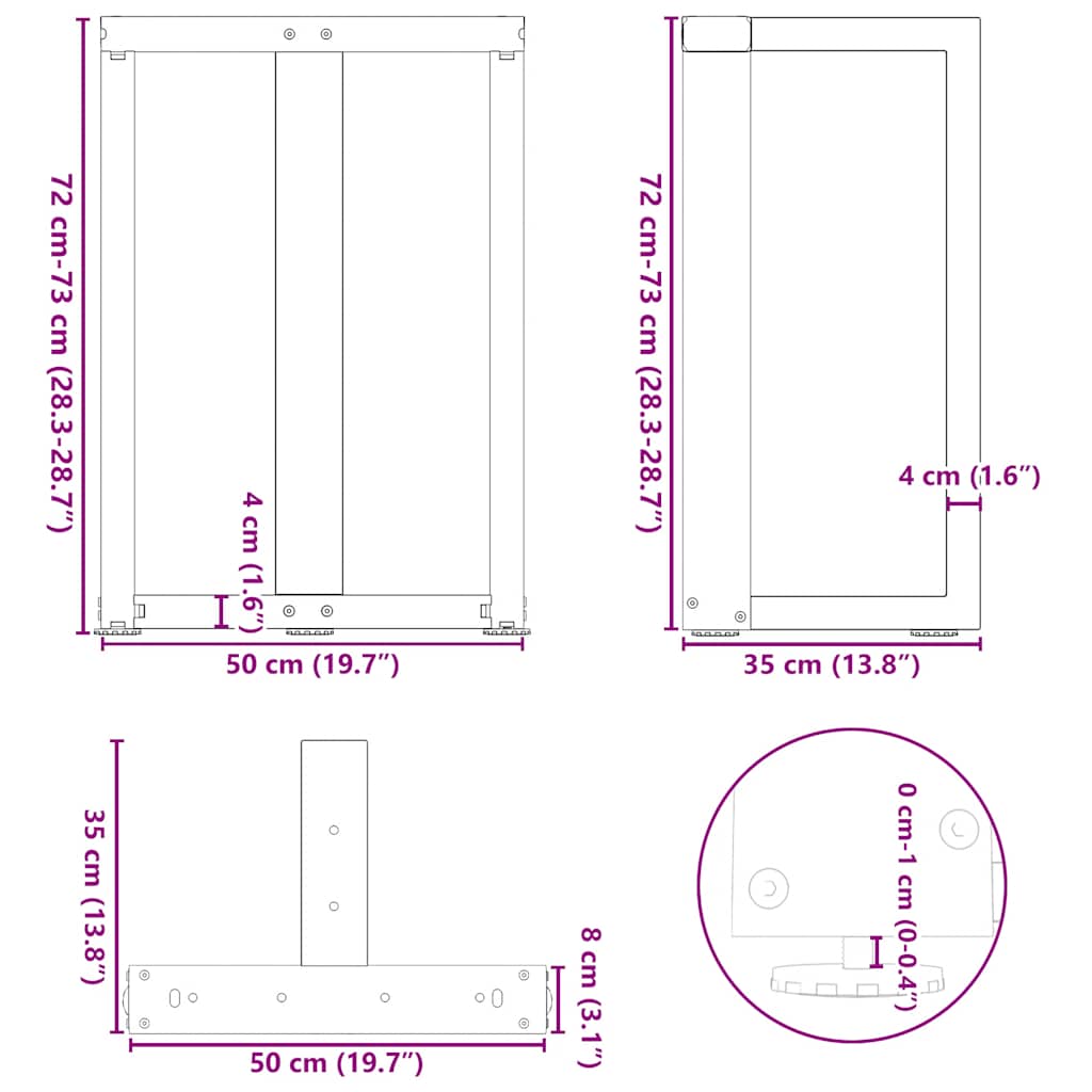 Dining Table Legs T-Shaped 2 pcs Anthracite 50x35x(72-73) cm Steel