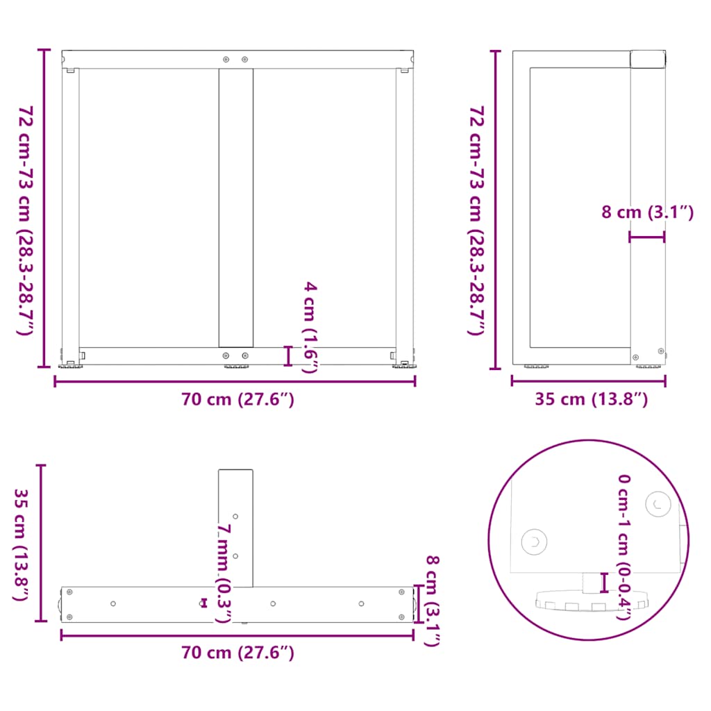 Dining Table Legs T-Shaped 2 pcs Black 70x35x(72-73) cm Steel