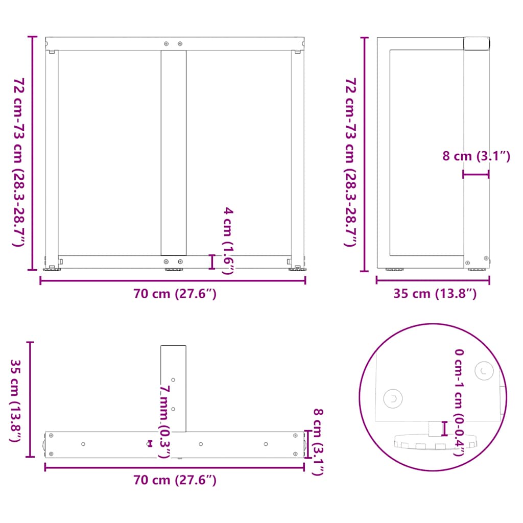 Dining Table Legs T-Shaped 2 pcs White 70x35x(72-73) cm Steel