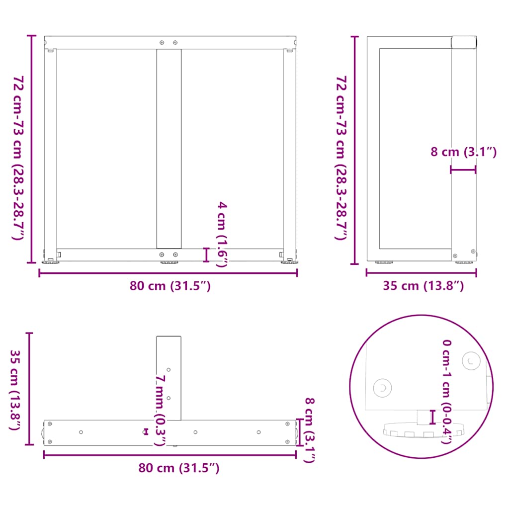 Dining Table Legs T-Shaped 2 pcs White 80x35x(72-73) cm Steel