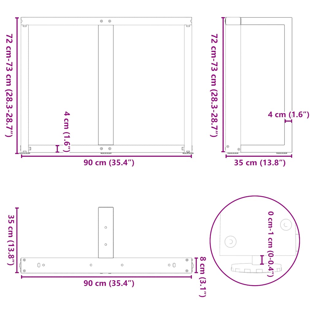 Dining Table Legs T-Shaped 2 pcs White 90x35x(72-73) cm Steel