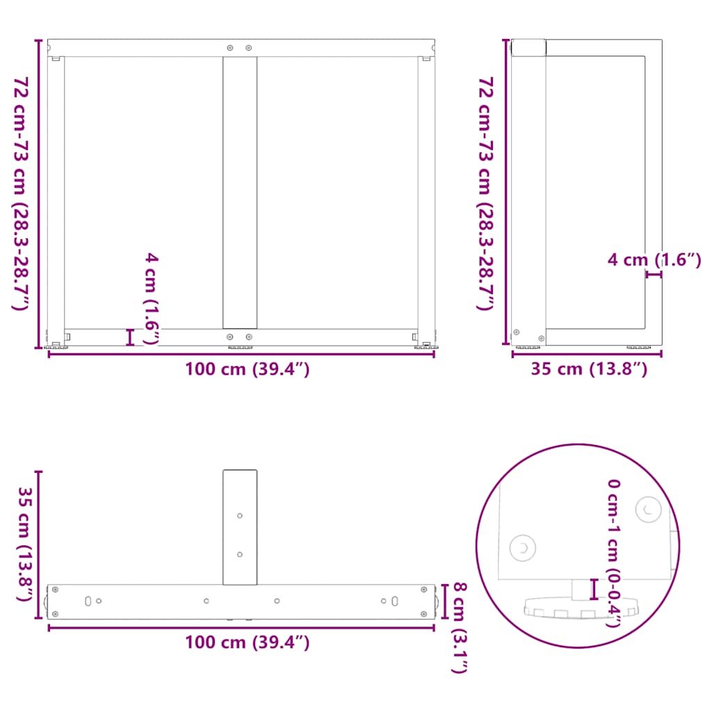 Dining Table Legs T-Shaped 2 pcs Natural Steel 100x35x(72-73) cm Steel