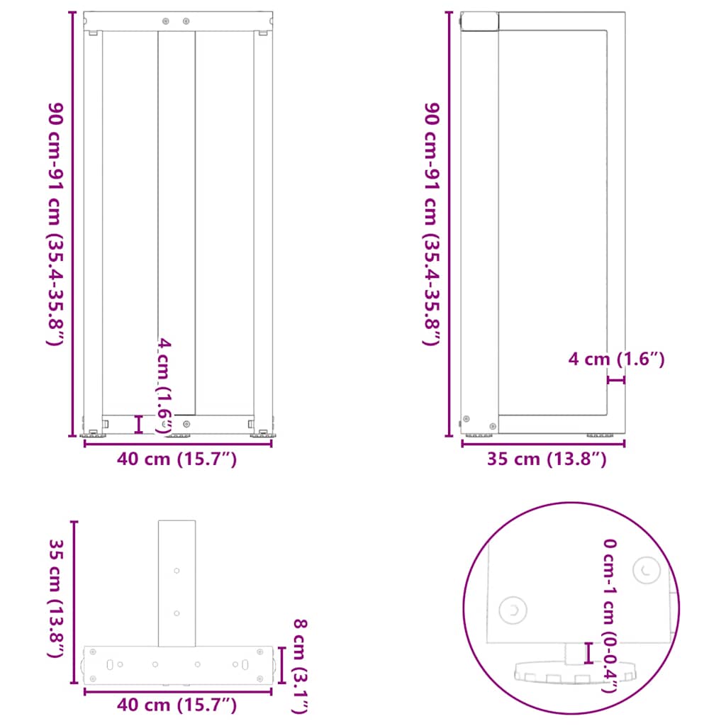 Bar Table Legs T-Shaped 2 pcs Natural Steel 40x35x(90-91) cm Steel
