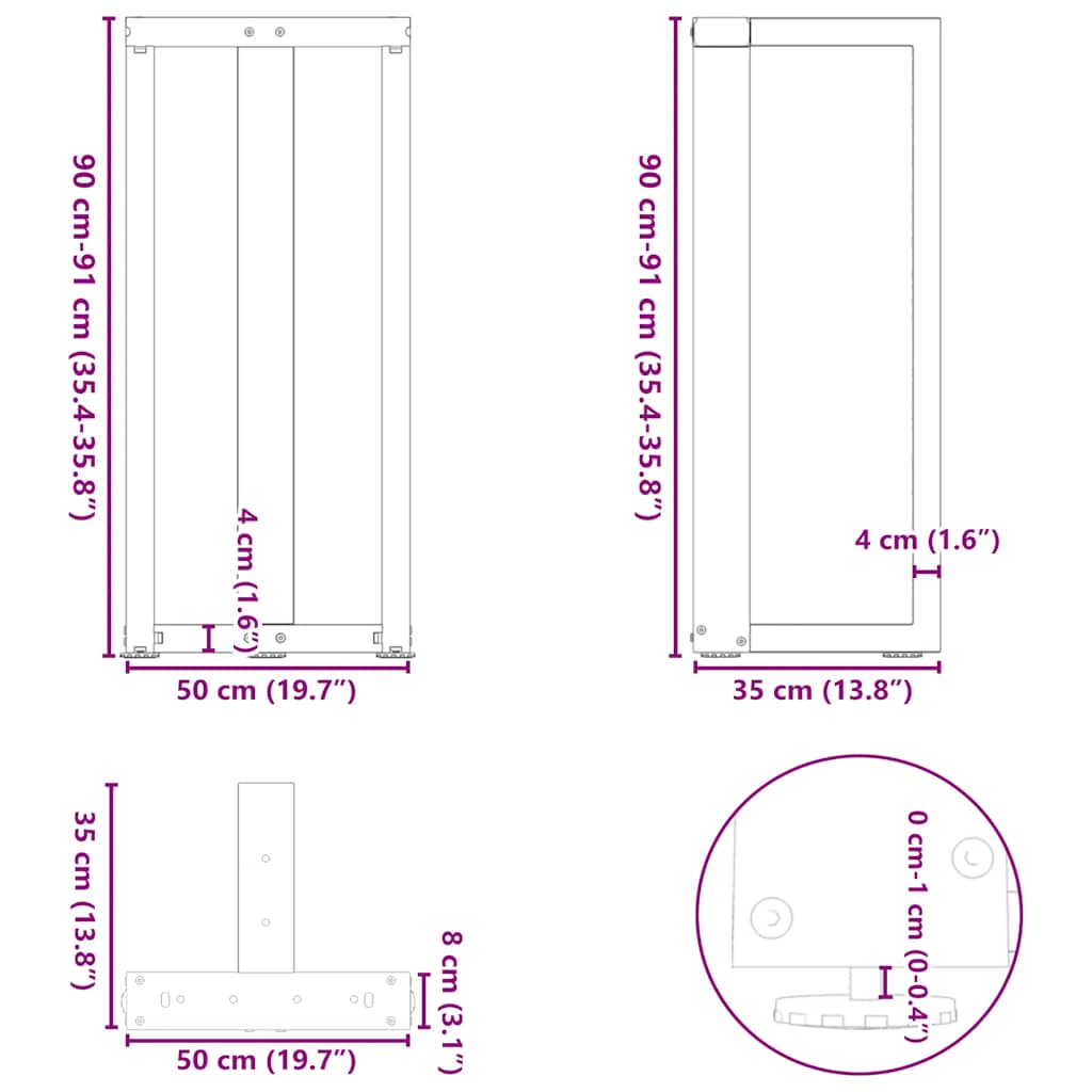 Bar Table Legs T-Shaped 2 pcs Black 50x35x(90-91) cm Steel