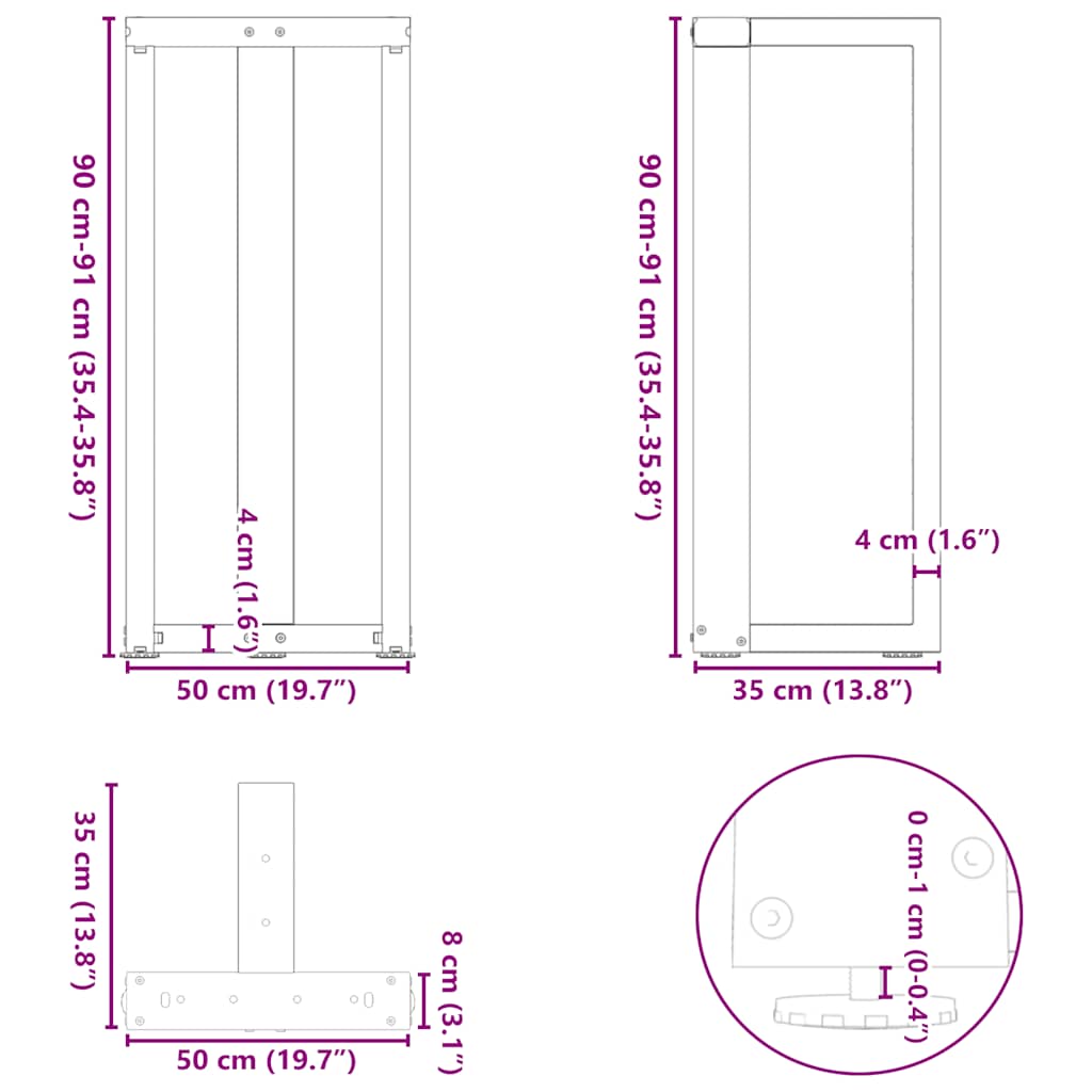 Bar Table Legs T-Shaped 2 pcs Anthracite 50x35x(90-91) cm Steel