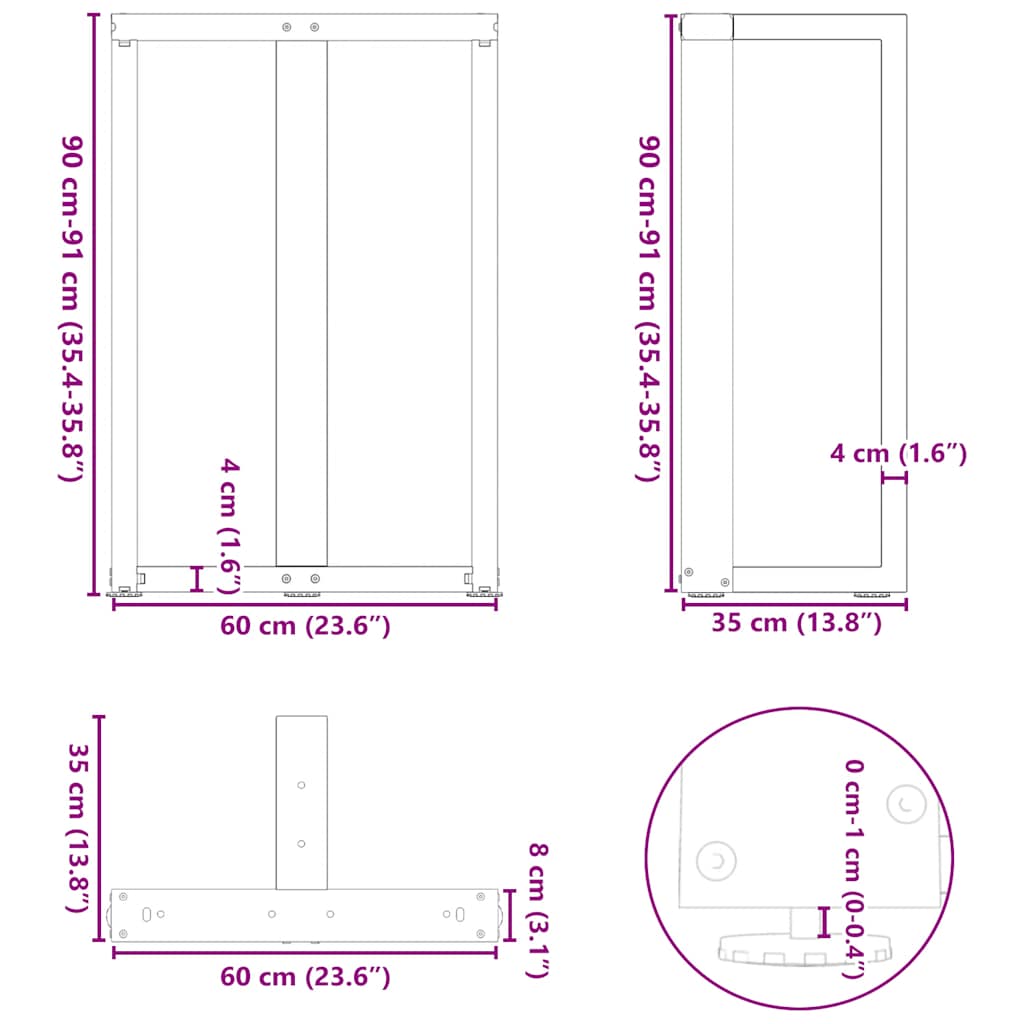 Bar Table Legs T-Shaped 2 pcs White 60x35x(90-91) cm Steel